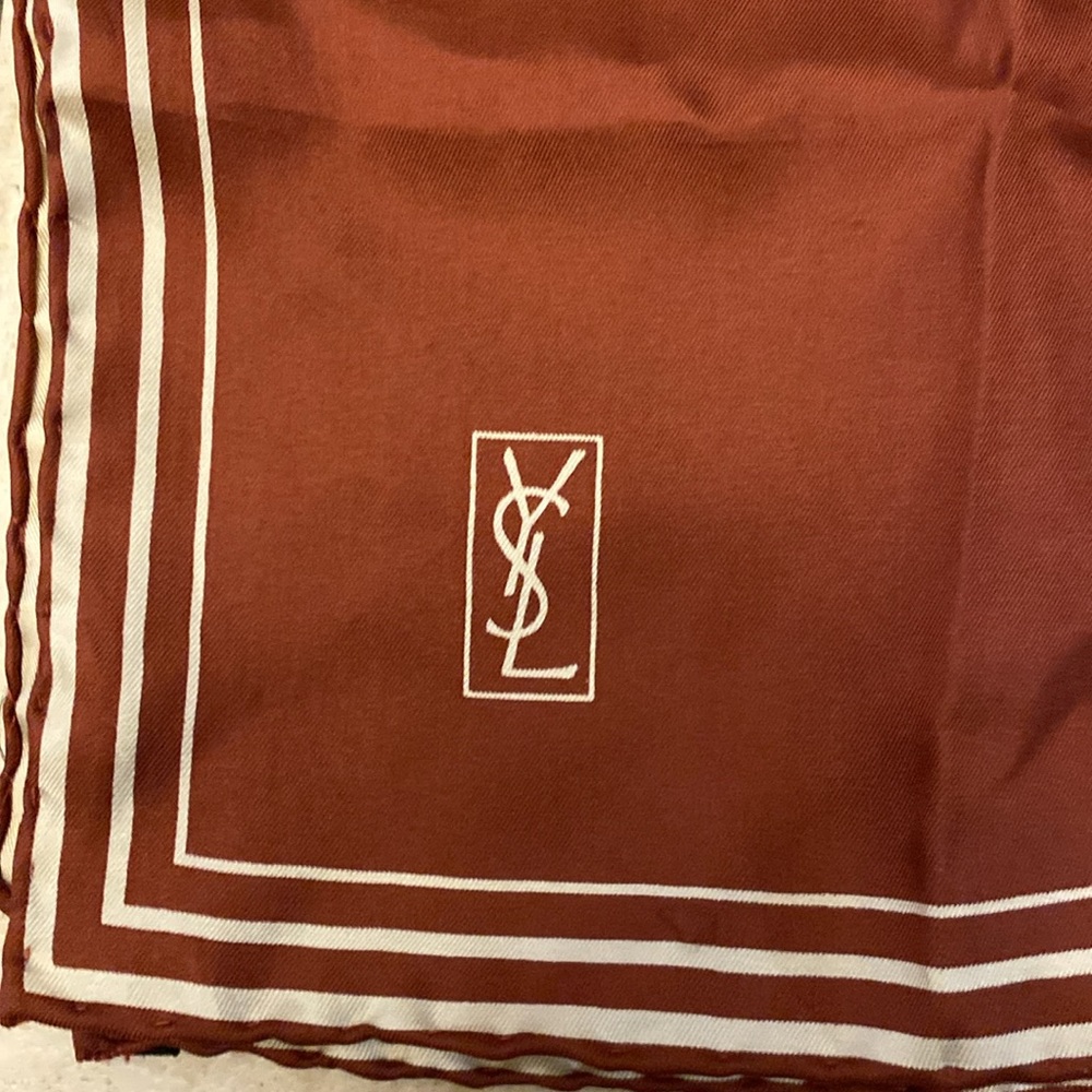 Yves Saint Laurent EUC Russet color 100% silk square scarf - Picture 2 of 9